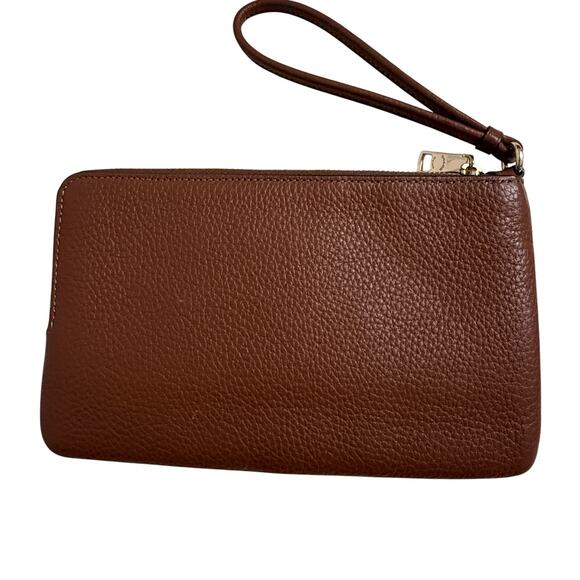 Coach Double Zip Wallet Wristlet Pebbled Leather Brown - Picture 2 of 5